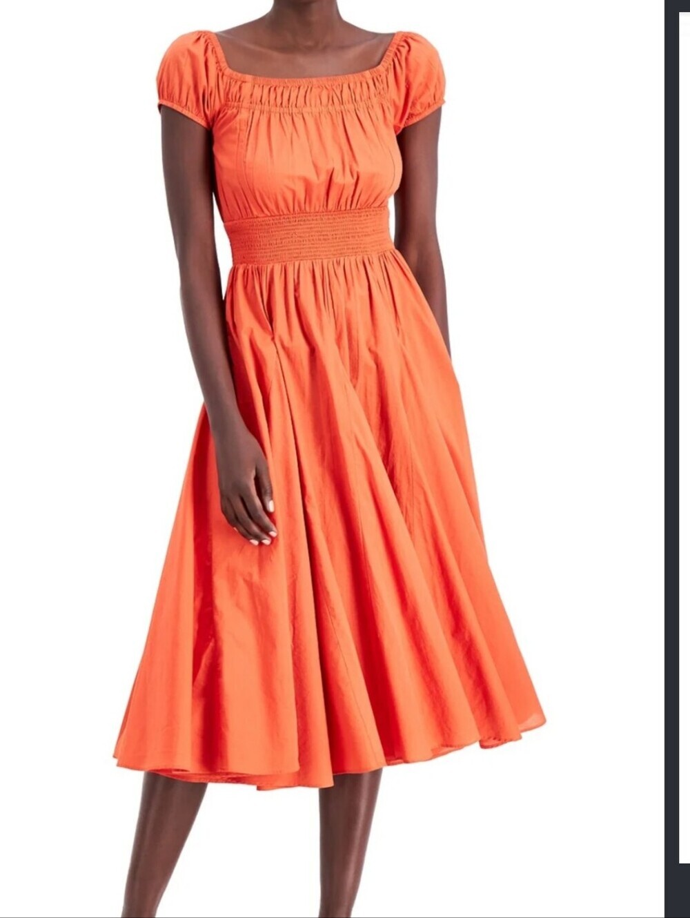 INC International Concepts Orange Smocked-Waist Midi Dress with Puff Sleeves - Picture 7 of 8